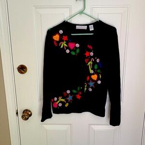 Christmas Black Sweater with Colorful Embroidery